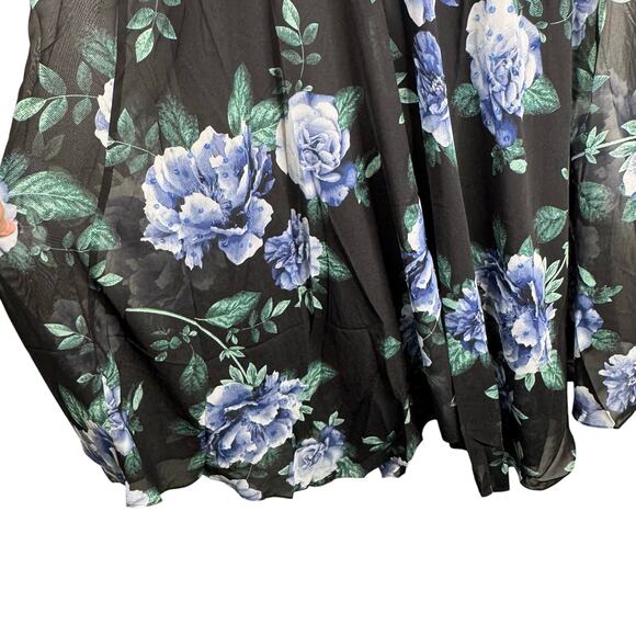 NWT Roaman's Black Blue Floral Maxi Dress Formal Wedding Guest Sequen Flowy Gown - Picture 10 of 10